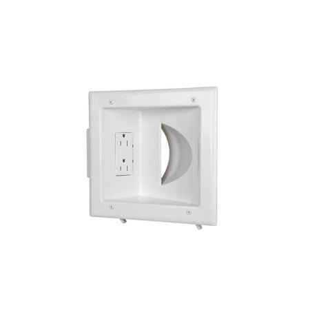 Cable Wholesale Recessed Low Voltage Media Plate w/Duplex Receptacle, White 45-0031-WH
